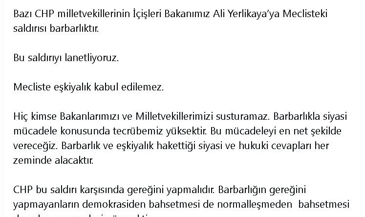 AK Parti’li Çelik: Meclis’te eşkiyalık kabul edilemez