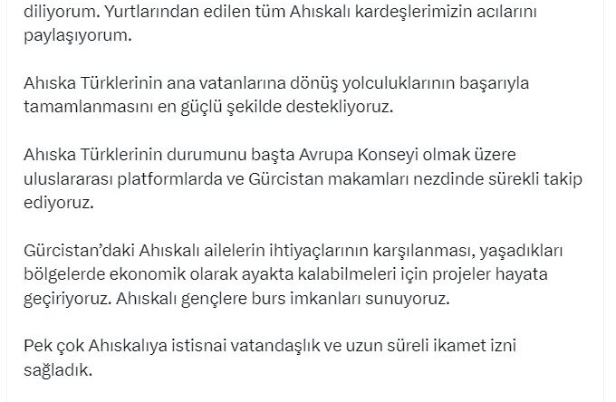 Bakan Fidan: Ahıska Türklerinin ana vatanlarına dönüş yolculuklarını en güçlü şekilde destekliyoruz