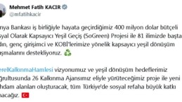 Bakan Kacır: Kadın, genç girişimci ve KOBİ’lerin yeşil dönüşüm çalışmalarını destekliyoruz