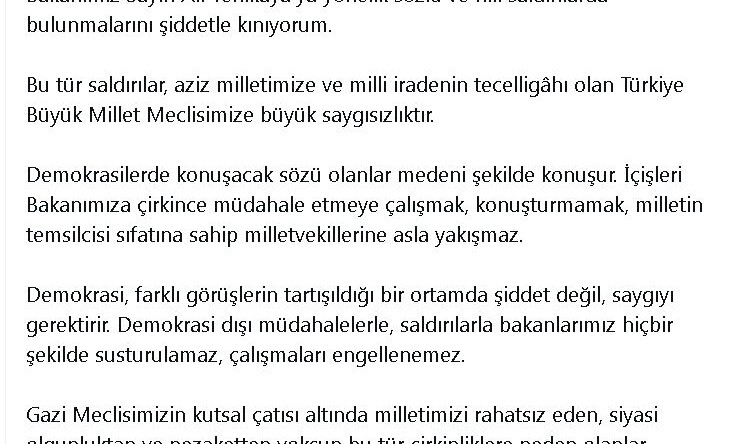 Bakan Tunç: CHP’li milletvekillerinin sözlü ve fiili saldırılarını şiddetle kınıyorum