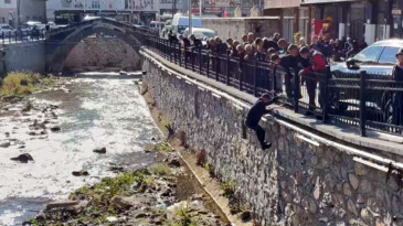 Bitlis’te dereye düşen kekliği mahalleli kurtardı