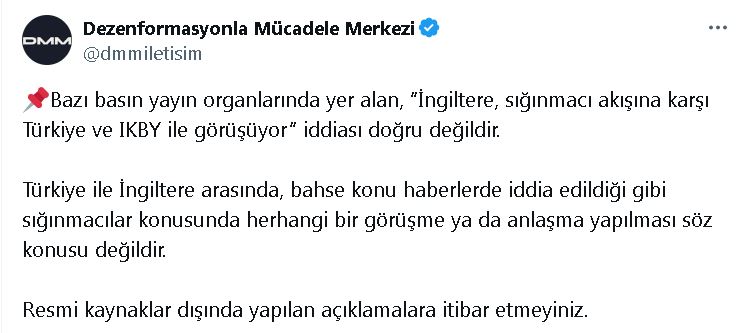 DMM’den, ‘İngiltere ile sığınmacı görüşmeleri’ iddiasına yalanlama